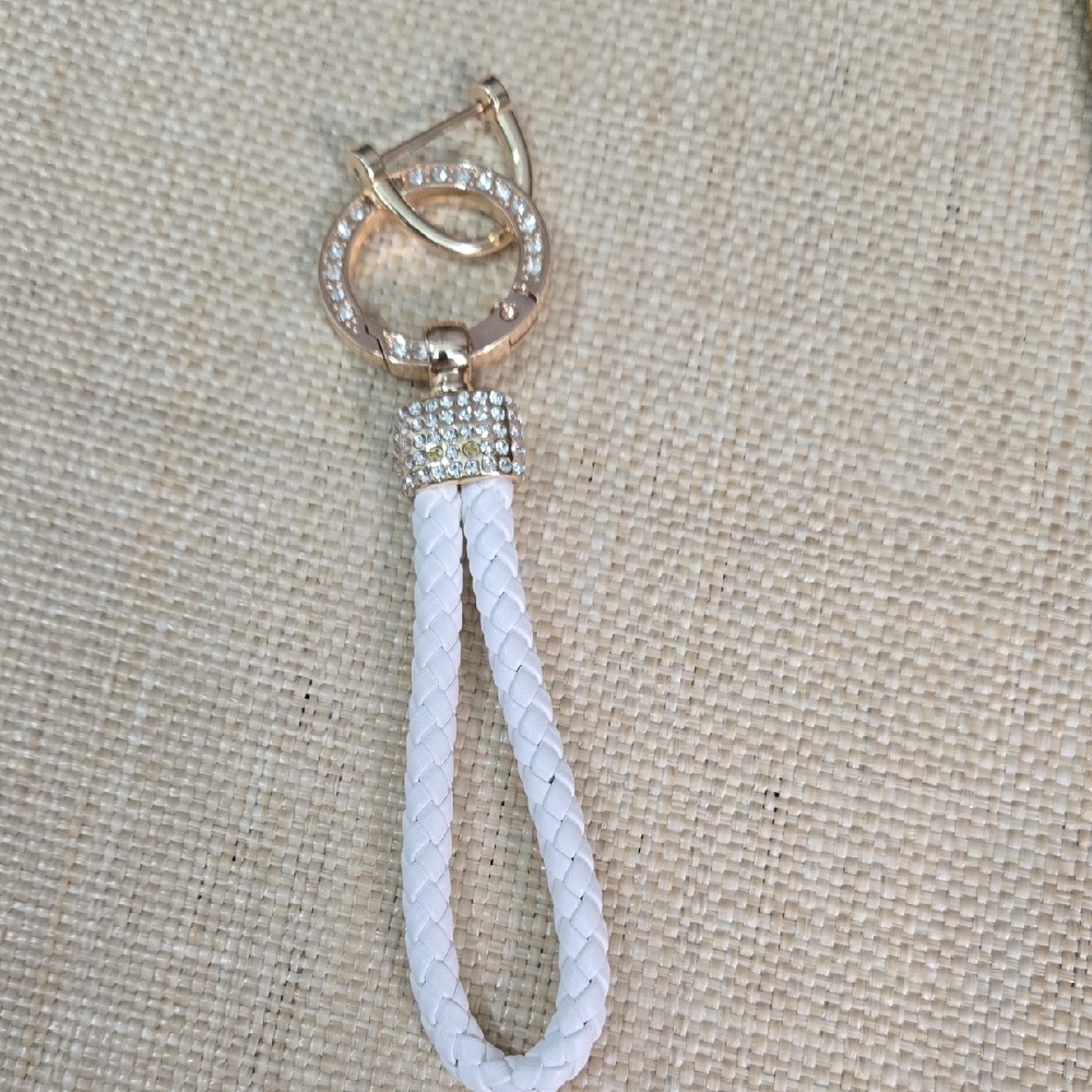 Elegant White and Gold Keychain Bag Charm